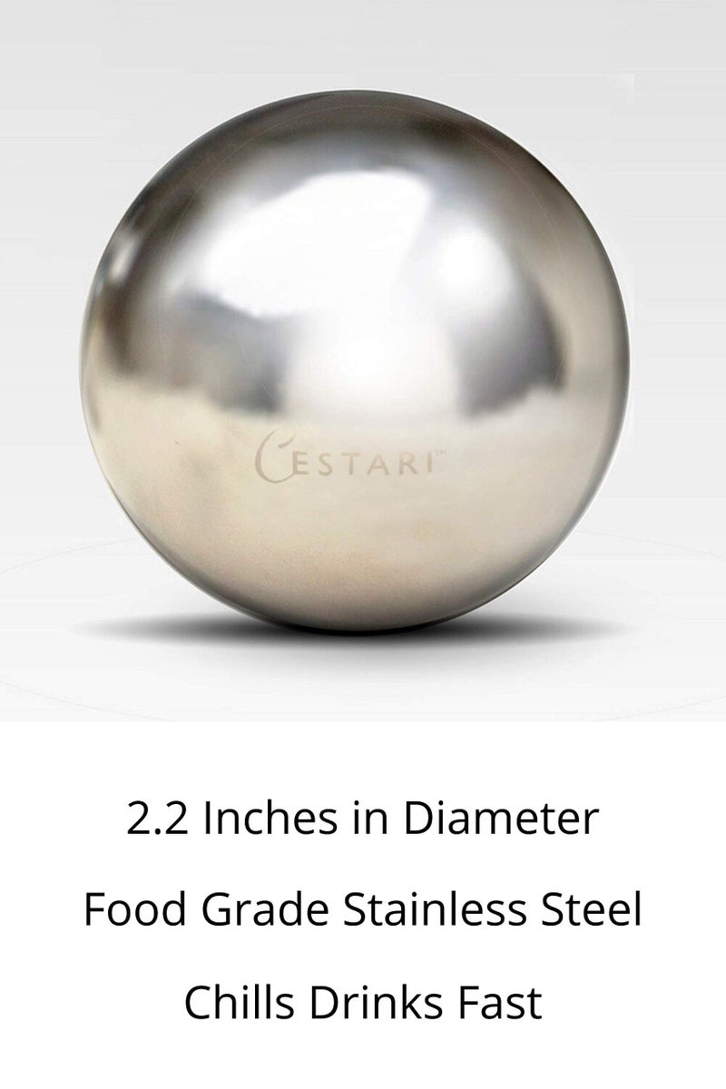 Cestari Whiskey Ball - Reusable Stainless Steel Ice Sphere - Scotch,Vodka,Wine Ice Chiller Stocking Stuffer - Ice Cube Metal Whiskey Stones Ball Won't Dilute Your Drink - Whiskey Drink Coolers Gift - 55mm - Image 2
